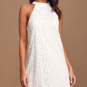 Lulus All My Adoration White Lace Halter Shift Dress - Size L